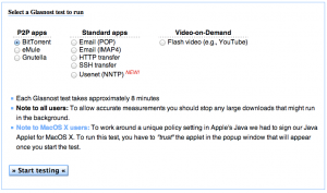 List of Available tests on Glasnost to check whether the Download Speed is Limited