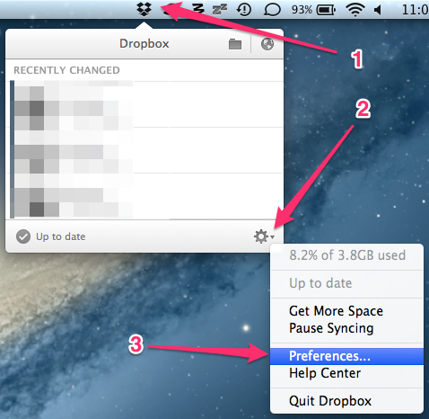 Dropbox Preferences option